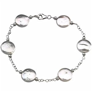 Freshwater White Cultured Coin Pearl Station Bracelet
