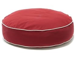 Dog Gone Smart Bed Canvas Round Bed with Ecru Piping, Red,  Medium,  24"