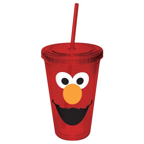 ICUP Sesame Street Elmo Big Face Plastic Cup with Straw, 16-Ounce, Red