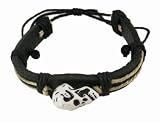 BLK/TAN Leather & Hemp Carved Skull Cord Bracelet