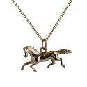 9ct Yellow Gold Running horse Pendant with a Cable link Chain