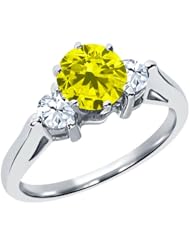 0.71 Ct Round Canary Diamond White Topaz 18K White Gold 3-Stone Ring