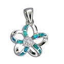 P897--Sterling Hawaiian Blue Opal Cut Out Plumeria Pendant