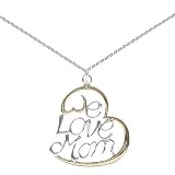 Sterling Silver and 18kt Gold over Silver WE LOVE MOM Two-Tone Heart Pendant on 16-18in Necklace
