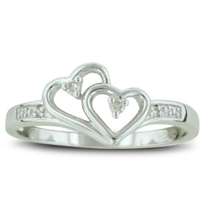 Double Heart Diamond Promise Ring, Availabe Ring Sizes 4-10, Ring Size 7
