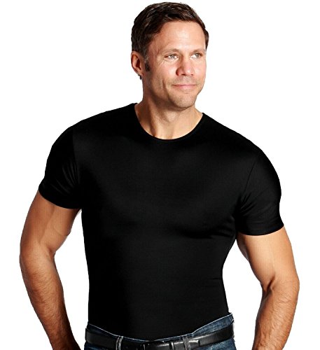 Insta Slim Compression Crew-Neck T-Shirt, Black, Extra Large, Shapewear for Men