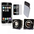 Apple iPod Touch 1 (1st.) Crystal Case Cover + MD-708 Sapphire TruSurround(Portable Speaker for Apple iPhone / iPhone 3G / iPhone 3GS / Video/ Classic / iPod Touch/ iPod Nano) + LCD Screen Protector + Premium Web Pouch, LOWEST Shipping Rate $2.98 / Perfect Holiday Gift Set