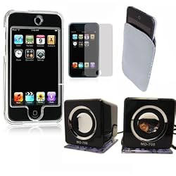 Apple iPod Touch 1 (1st.) Crystal Case Cover + MD-708 Sapphire TruSurround(Portable Speaker for Apple iPhone / iPhone 3G / iPhone 3GS / Video/ Classic / iPod Touch/ iPod Nano) + LCD Screen Protector + Premium Web Pouch, LOWEST Shipping Rate $2.98 / Perfect Holiday Gift Set