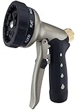 Premium Garden Hose Nozzle Hand Sprayer - 9 Pattern - Rugged Heavy Duty Full Metal Body Construction - Front Trigger With Hold Switch - Brass Flow Control Knob - Car Washing, Garden Watering, Pet Washing, Cleaning!