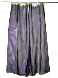 2 Violet Sheers Window Panels Organza Embroidered Gold Burst Sari Curtains