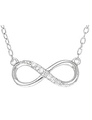 Sterling Silver Infinity With CZs Shiny Cable Ladies Necklace
