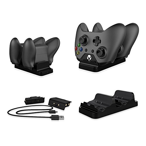 Xbox One Charger Dual Dock Charging Station Base with Two Rechargeable Batteries and USB Cable for Xbox One Wireless Controller [Xbox One] Spinz®