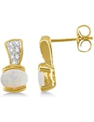Natural Australian Opal and Diamond Earrings For Women 14k Yellow Gold (0.87ct)