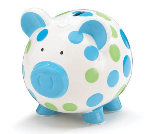 Boys Blue & Green Circles Pig Piggy Bank Ceramic Personalize Baby Nursery Decor