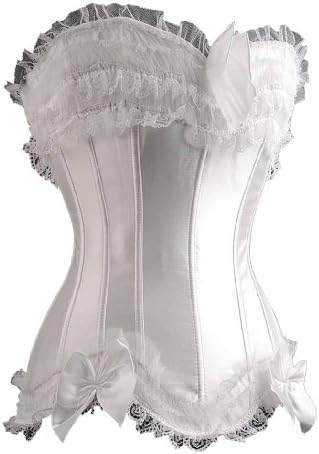 Ladies Ruffle Trim Lacing Overbust Corset Bustier Shapewear w G-string Fit Tutu