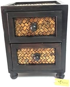 Mango Wood Chest of 2 Drawers Bamboo Handmade 7 inches X 5 inches (Dark Brown two-tone) (No.100007)(Free A Gift Mulberry Paper Key Chain Handmade)