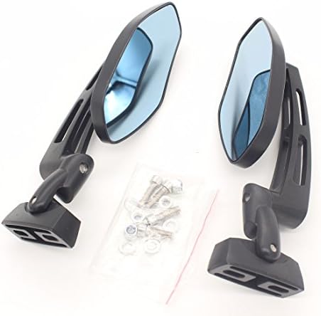 DongZhen Motocycle Bicycle Bar End Convex Mirrors Blue Glass for Harley Davidson Kawasaki Suzuki Honda Bikes Side Rear View Mirrors Handle Bars (black)