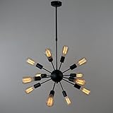 UNITARY BRAND Black Vintage Antique Metal Hanging Ceiling Chandelier With 12 Lights Painted Finish