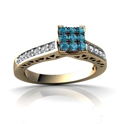 14K Yellow Gold Blue Diamond Engagement Ring
