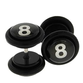 Fake Acrylic Plugs - Black 8 Ball 16g Wire; 8mm - Sold as a Pair