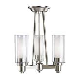 41lotjaEKYL. SL160  Kichler Lighting 3743NI Circolo 3 Light Semi Flush Ceiling/Drop Chandelier, Brushed Nickel with Clear Glass Cylinders and Satin Etched Inner Cylinders