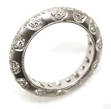 Diamond Engraved with Fine Millgrain Edge Wedding Ring, 18k White Gold, Ring Size 6, CTW 0.75
