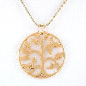 Round Tree of Life Open Cut Design Pendant in Gold Vermeil on a 16" Gold Filled Snake Chain, #8339