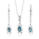 Sterling Silver 2.25 carats total weight Pear Shape London Blue Topaz Pendant Earrings and 18 inch Necklace Set Sterling Silver 2.25 carats total weight Pear Shape London Blue Topaz Pendant Earrings and 18 inch Necklace Set