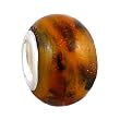 Pandora Style Charm Bead (Z205) Murano Style Lampwork Glass (14mm x 10mm) (fits Troll too) ~ Black, Dark Orange and Copper