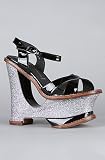 Jeffrey Campbell Shoes The Hare II Shoe in Black Patent and Pewter Glitter - Shoes for Women