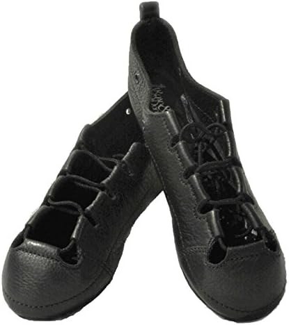 Ryan and Odonnell Girls Soft Gel Black Leather Irish Dance Pumps - With Free Drawstring Bag - (4 WIDE)