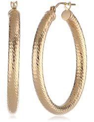 Duragold 14k Yellow Gold Diamond-Cut Hoop Earrings, (1.17" Diameter)