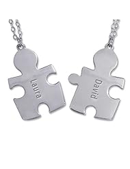 Personalized Sterling Silver Couples Puzzle Necklaces - Custom Made with 2 names!