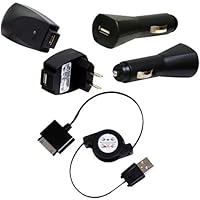 Sandisk Sansa Univseral USB Charger Kit - Retractable Sync Charge Cable - Home Travel Wall AC Adapter - 12v Car Charger