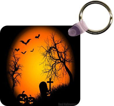 Halloween Silhouette Graveyard Art Key Chain - Ideal Gift for all Occassions