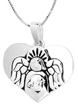 Sterling Silver Friends Are Kisses Blown To Us By Angels Reversible Heart Pendant with Angel, 18