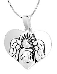 Sterling Silver "Friends Are Kisses Blown To Us By Angels" Reversible Heart Pendant Necklace with Angel, 18"