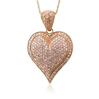 Certified 10k Rose Gold Heart Fancy Light Pink Diamond Pendant Necklace-1.00 carat