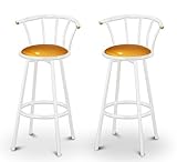 IMAGE OF 2 Glitter Gold Vinyl Specialty / Custom White Barstools with Backrest Set