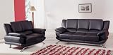 Modern Black Leather Living Room Set: Sofa and Loveseat