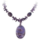 Sterling Silver Bead, Amethyst Chip and Purple Crazy Lace Agate Oval Disc Necklace, 16+3 Extender