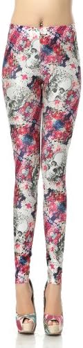 LoveLiness Colorful Flower with Skull Print Leggings One Size (One Size, Multicolor)