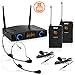 Compact UHF Wireless Microphone System - Pro Portable Dual Channel Desktop Digital Mic Receiver Set w/ 2 Belt-Pack Transmitter, Receiver, 2 Headset, Lavalier Mics, XLR, for Home, PA - Pyle PDWM2958B