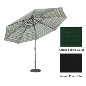 11' Deluxe Crank Tilt Patio Market Umbrella - Black: Black Forest Green by Treasure Garden