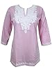 Boho Indian Kurta Pink Tunic Tops Floral Embroidered Cotton Summer Blouse Small