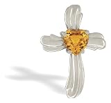 14K White Gold Genuine Heart Citrine Cross Pendant