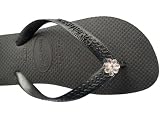 SWAROVSKI CRYSTAL HAVAIANAS BLACK CRYSTAL FLOWER THONGS SANDAL FLIP FLOPS U.S. SIZES 4-10