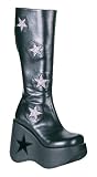 5 1/4 Inch Glitter Star Platform Knee Boot Black Silver Glitter Stars Demonia