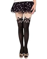 Sanwood Women's Cat Tail Hosiery Pantyhose Tattoo Legging Tights (Black)