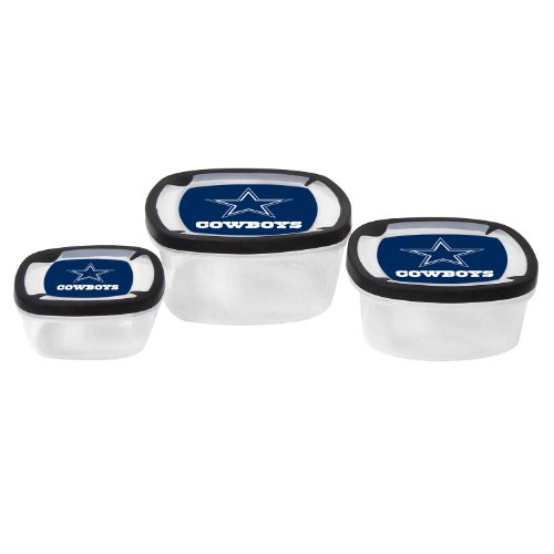 NFL Dallas Cowboys Nesting Square Containers, 7.2-Cup; 3.5-Cup; 2.1-Cup,  Clear, Piece of 3
